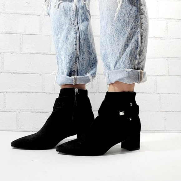 Aquatalia Phiona Suede Block Heel Black Buckle Booties 11